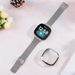 img 3 attached to 📿 Металлические ремешки Girovo с защитным чехлом для экрана Fitbit Versa 3/Sense - Стильный браслет из нержавеющей стали с сетчатыми ремешками для женщин и мужчин