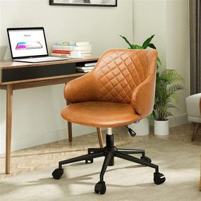 img 3 attached to 🪑 Modern Brown Leather Office Chair, Adjustable Cute Desk Chair with Wheels and Armrest for Home - Artswish