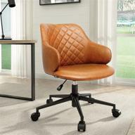 🪑 modern brown leather office chair, adjustable cute desk chair with wheels and armrest for home - artswish логотип