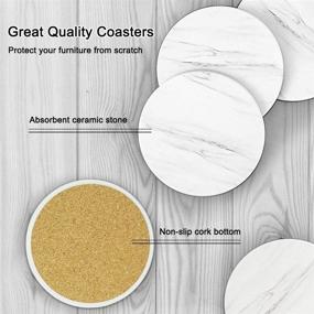 img 2 attached to EAGMAK Set of 8 Absorbent Marble Style Ceramic Drink Coasters with Holder for Coffee, Wooden Table Home Decor - White