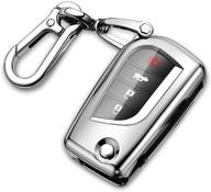 🔑 qbuc toyota key fob cover with keychain | soft tpu all-around protection case for fortuner, tundra, camry, rav4, highlander, corolla | smart key compatible | silver logo