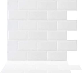 img 4 attached to 🏢 Tic Tac Tiles 10-Sheet 12"x 12" Self Adhesive Removable Stick On Kitchen Backsplash Bathroom 3D Wall Sticker Wallpaper Tiles - Subway Design (Pure Blanc/Subway White)