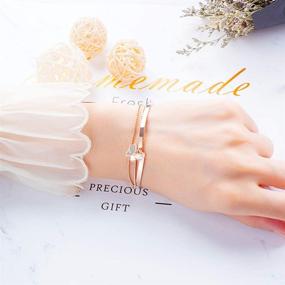 img 3 attached to 🦋 Women Girls Charm Bracelet: Cubic Zirconia Butterfly, 14K Rose Gold Plated, Layered Bangle Wrap Bracelets, Adjustable Ball Bead Chain, Fashionable Wedding Friendship Jewelry