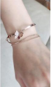 img 1 attached to 🦋 Women Girls Charm Bracelet: Cubic Zirconia Butterfly, 14K Rose Gold Plated, Layered Bangle Wrap Bracelets, Adjustable Ball Bead Chain, Fashionable Wedding Friendship Jewelry