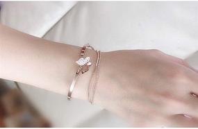 img 2 attached to 🦋 Women Girls Charm Bracelet: Cubic Zirconia Butterfly, 14K Rose Gold Plated, Layered Bangle Wrap Bracelets, Adjustable Ball Bead Chain, Fashionable Wedding Friendship Jewelry