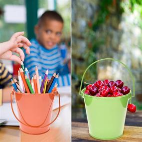 img 1 attached to 🪣 6 Pack of Small Metal Buckets with Handle - Colored Galvanized Bucket for Kids, Classroom, Crafts, and Party Favors - Multi-Colored, 4.3" Top