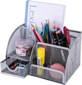 img 4 attached to 🗄️ Silver Mesh Desk Organizer with 6 Compartments and 1 Drawer — Efficient Home & School Office Supplies Holder