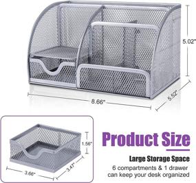 img 3 attached to 🗄️ Silver Mesh Desk Organizer with 6 Compartments and 1 Drawer — Efficient Home & School Office Supplies Holder