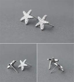 img 1 attached to Dazzle with Delicate CZ Starfish Stud Earrings: S925 Sterling Silver 18K White Gold Plated Huggies - Perfect for Women, Teen Girls - Sparkling Crystal-Adorned, Ocean-inspired, Hypoallergenic Jewelry - Ideal for Weddings, Birthdays, and Beach Summers