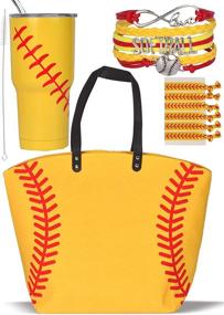 img 4 attached to 🎁 Softball Gift Set: Canvas Tote Bag, Tumbler Cup, Hair Accessories, Jewelry