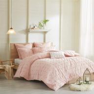 🛏️ cotton comforter set with eye-catching tufts pompom design, all season bedding, matching shams, decorative pillows, full/queen(88"x92"), brooklyn collection - stylish jacquard pink, 7 piece logo