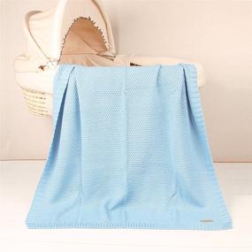 img 1 attached to SOBOWO Baby Swaddle Blanket - Knit Soft Wrap 👶 Stroller Blanket for Infant Girls Boys Cribs, Nursing - Light Blue