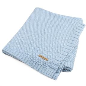 img 4 attached to SOBOWO Baby Swaddle Blanket - Knit Soft Wrap 👶 Stroller Blanket for Infant Girls Boys Cribs, Nursing - Light Blue