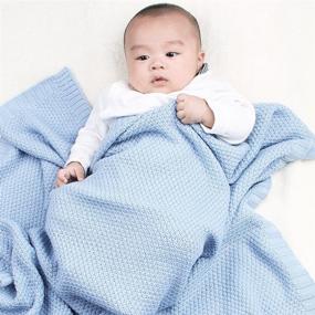 img 2 attached to SOBOWO Baby Swaddle Blanket - Knit Soft Wrap 👶 Stroller Blanket for Infant Girls Boys Cribs, Nursing - Light Blue
