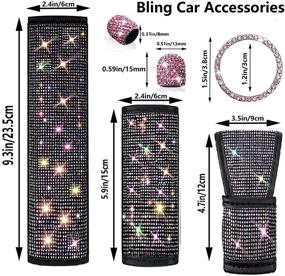 img 2 attached to Boltigen Bling Car Accessories for Women Interior Set - 6 Pack Pink Diamond Decorations: Seat Belt Covers, Gear Shift Cover, Handbrake Cover, Car Ring Sticker, Valve Stem Caps