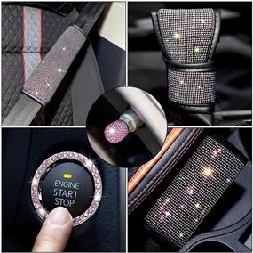img 3 attached to Boltigen Bling Car Accessories for Women Interior Set - 6 Pack Pink Diamond Decorations: Seat Belt Covers, Gear Shift Cover, Handbrake Cover, Car Ring Sticker, Valve Stem Caps