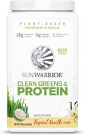 🌱 sunwarrior clean greens & protein powder - веганский суперфуд без добавления сахара, не содержит гмо, соевых продуктов, глютена и молочных продуктов - дружественное по отношению к кето, спортивный зеленый суперфуд - растительный протеиновый порошок логотип