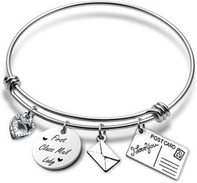 img 4 attached to BR-Mail Lady Mail Carrier Bangle Bracelet with Postcard Letter Charms - Thank You Gift for Postal Worker - Improve SEO