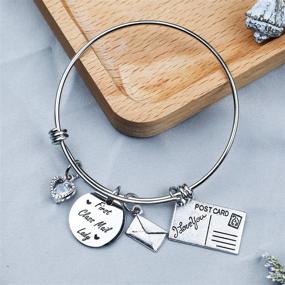 img 2 attached to BR-Mail Lady Mail Carrier Bangle Bracelet with Postcard Letter Charms - Thank You Gift for Postal Worker - Improve SEO