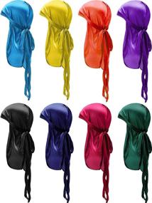 img 4 attached to Versatile 8-Piece Silky Durag Set: Ideal for Men and Women - Elastic Long Tail Headwraps in Soft Material - Available in 8 Stunning Colors!