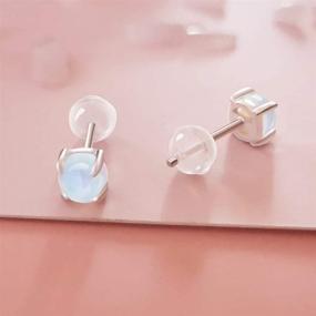 img 1 attached to 🌙 Hypoallergenic Sterling Silver Moonstone Stud Earrings: Sensitive Ear-Friendly Jewelry for Women and Girls