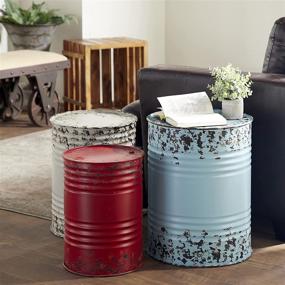 img 4 attached to 🥁 Set of 3 Multi-Color Metal Drum Table Accent Collection - Deco 79 Benzara, 20" x 18" x 16" inches