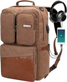 img 4 attached to WITZMAN Canvas Backpack With USB Charging Port Large Travel Backpack Luggage Duffel Bag For Airplane Carry On Fit 17 Inch Laptop For Men Women (6617 Brown)