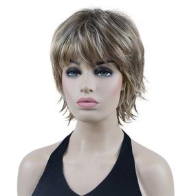 img 2 attached to 👩 Lydell AB461 Brown Highlights Synthetic Wig: Trendy Short Layered Shaggy Wavy Style