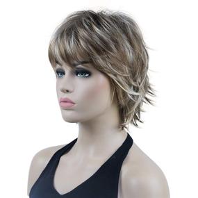 img 1 attached to 👩 Lydell AB461 Brown Highlights Synthetic Wig: Trendy Short Layered Shaggy Wavy Style