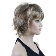 👩 lydell ab461 brown highlights synthetic wig: trendy short layered shaggy wavy style logo