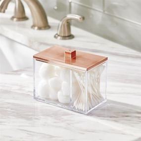 img 3 attached to 🛁 mDesign Clear/Rose Gold Bathroom Vanity Organizer Container with 2 Divided Sections for Cotton Swabs, Rounds, Balls, Makeup Sponges, Bath Salts