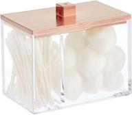 🛁 mdesign clear/rose gold bathroom vanity organizer container with 2 divided sections for cotton swabs, rounds, balls, makeup sponges, bath salts logo