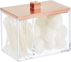 img 4 attached to 🛁 mDesign Clear/Rose Gold Bathroom Vanity Organizer Container with 2 Divided Sections for Cotton Swabs, Rounds, Balls, Makeup Sponges, Bath Salts