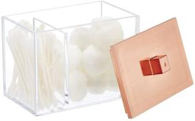 img 1 attached to 🛁 mDesign Clear/Rose Gold Bathroom Vanity Organizer Container with 2 Divided Sections for Cotton Swabs, Rounds, Balls, Makeup Sponges, Bath Salts