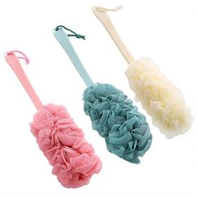 img 4 attached to 🚿 Ultimate 3 Pack Long Handled Shower Body Brush Loofah - Deep Cleaning Back Scrubber, Exfoliating Bath Sponge for Smooth Skin