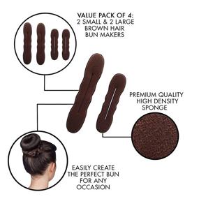 img 4 attached to 🔸 Styla Hair Brown Magic Hair Bun Maker 4-Pack: Маленькие и большие пенные бублики для причесок, балетных бубликов, французской закрутки и многое другое!