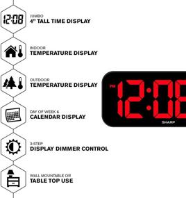 img 3 attached to ⏰ SHARP 14-inch LED Clock with Oversized Screen, Outdoor/Indoor Temperature, Date, and Day of Week - 4-inch Digits