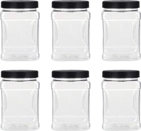 img 4 attached to Lawei 6 Pack Clear Plastic Jars with Lids - 32 Oz Square Containers with Easy Grip Handles for Dry Goods, Cookies, Candy, and More - Plastic Storage Jars