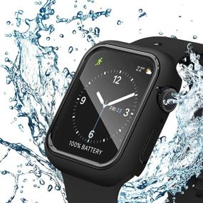 img 4 attached to Чехол для Apple Watch: водонепроницаемый защитный стеклянный экран | Series 6/5/4/SE 44 мм | Защита всего экрана с сенсорной чувствительностью HD | Черная обводка | Совместим с iWatch 44 мм