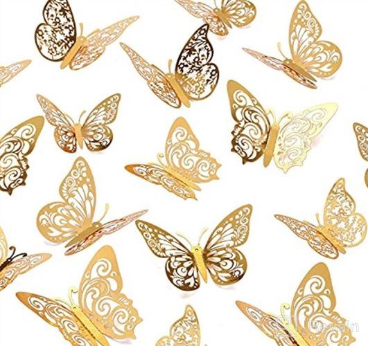 img 1 attached to 🦋 Gold 3D Butterfly Wall Stickers - Set of 48, 4 Styles, 3 Sizes - Removable Metallic Room Decals for Kids Bedroom, Nursery, Classroom, Party, Wedding Decor - DIY Gift review by Barbara Simmons