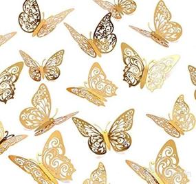 img 6 attached to 🦋 Gold 3D Butterfly Wall Stickers - Set of 48, 4 Styles, 3 Sizes - Removable Metallic Room Decals for Kids Bedroom, Nursery, Classroom, Party, Wedding Decor - DIY Gift