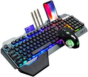 img 4 attached to 💡 Перезаряжаемый беспроводной игровой набор клавиатуры и мыши с RGB подсветкой с батареей на 4800 мАч, металлической панелью, съемным подлокотником, механическим ощущением и механизмом для геймеров с 7-цветной выключаемой мышью для ПК.