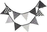 🎀 cotton fabric bunting pennant flags: elegant party decoration for wedding, birthday, baby shower – black and white garland banner logo