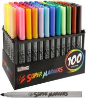 100-piece super marker set - wide range of vibrant colors - universal bullet point tips for fine and bold lines - marker storage rack included logo