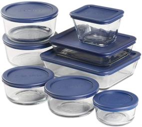 img 4 attached to 🍽️ Anchor Hocking 16 Piece Glass Food Storage Containers: Space Saving Meal Prep with Navy SnugFit Lids