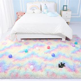 img 2 attached to Flagover Fluffy Rainbow Area Rugs: Vibrant and Soft Colorful Décor for Girls Room, Kids, Nursery, Living Room - Large 4 x 6 ft Accent Floor Carpet