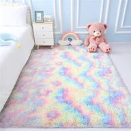 flagover fluffy rainbow area rugs: vibrant and soft colorful décor for girls room, kids, nursery, living room - large 4 x 6 ft accent floor carpet logo