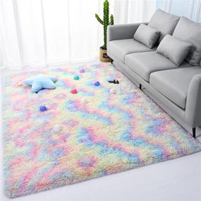 img 3 attached to Flagover Fluffy Rainbow Area Rugs: Vibrant and Soft Colorful Décor for Girls Room, Kids, Nursery, Living Room - Large 4 x 6 ft Accent Floor Carpet