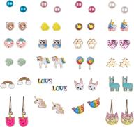 hypoallergenic earrings for girls kids, cute animal earrings for little girls, colorful rainbow butterfly earrings, unicorn, moon, stars stud earrings, women girl drop earrings logo
