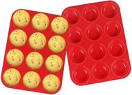 🧁 silicone muffin pan, mcomce egg muffin tin: food grade silicone cupcake baking cups, bpa-free, reusable & non-stick, 12 cups - red logo